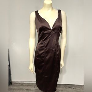 David Meister Brown Satin Bodycon Dress Size 12
